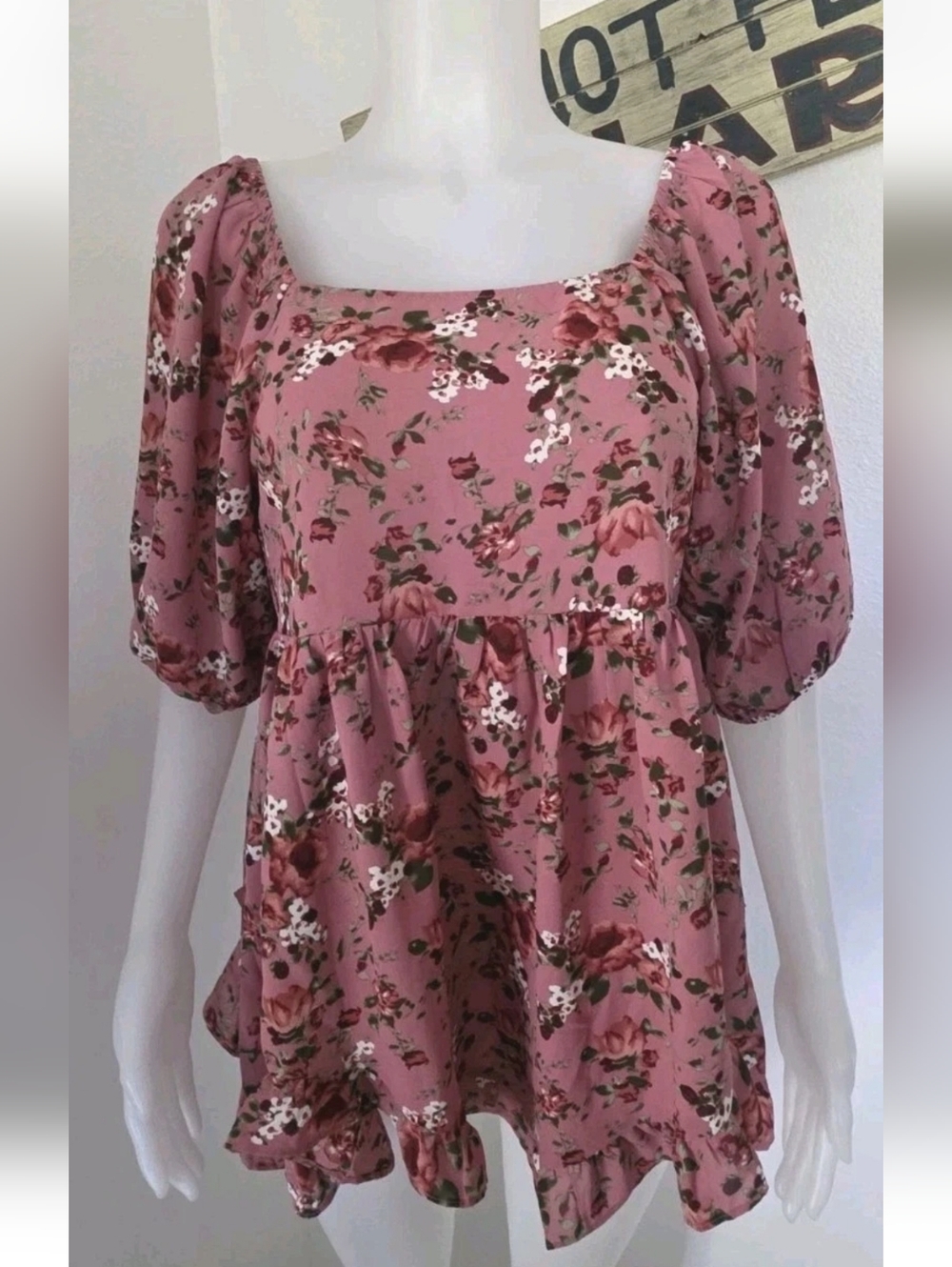 NWT Oddi Babydoll Soft Floral Puff Sleeve Top M Boho Chic Cottagecore